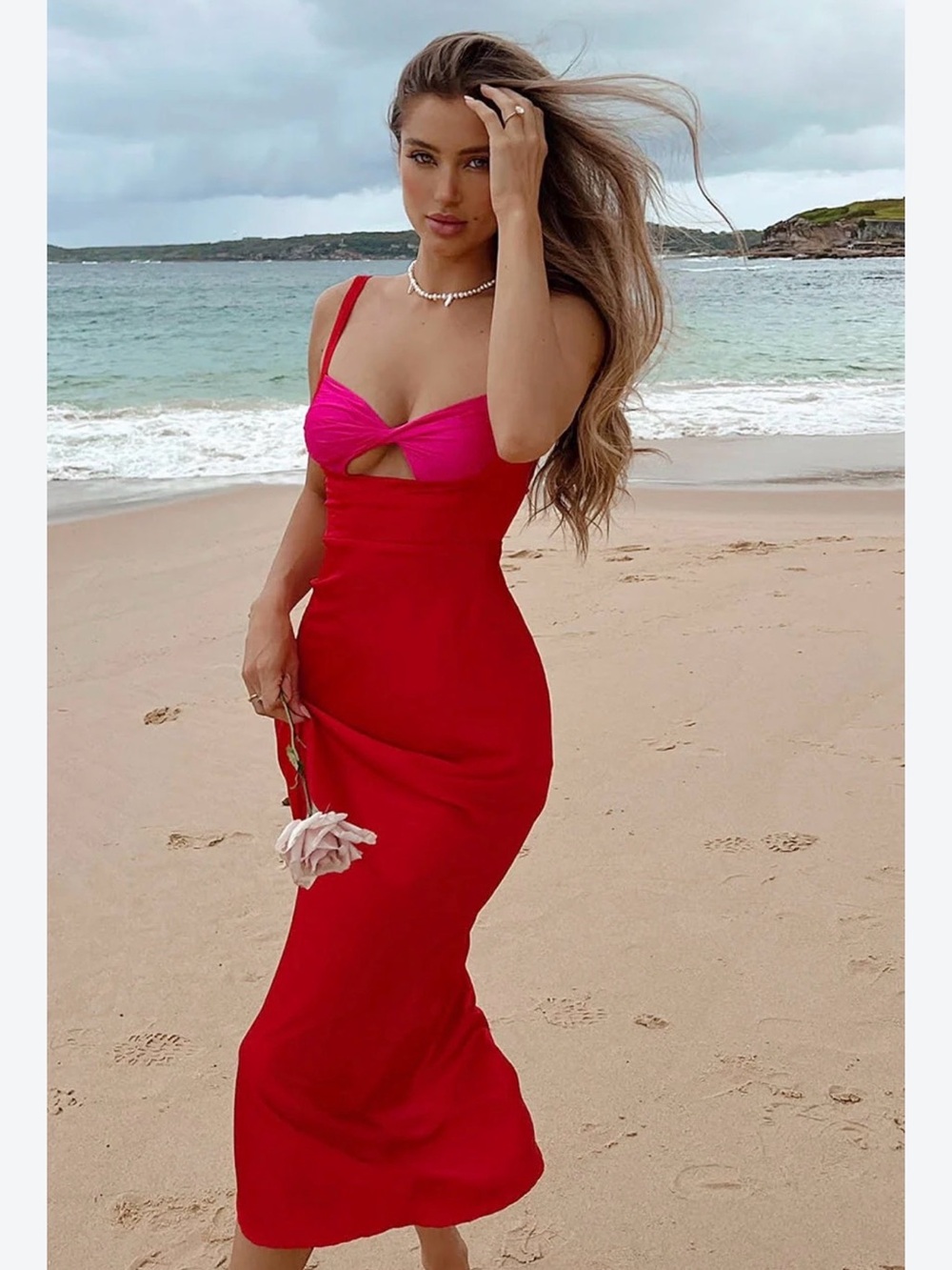 Runaway the Label Kelsi Pink & Red Cut Out Midi Dress